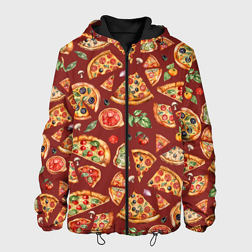 Мужская куртка Кусочки пиццы ассорти - акварельный паттерн / 3D-Черный – фото 1