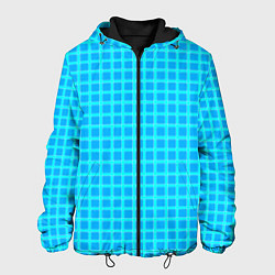 Куртка с капюшоном мужская Небесно голубой узор в клетку, цвет: 3D-черный