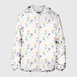 Куртка с капюшоном мужская Весенний паттерн с цветами, цвет: 3D-белый