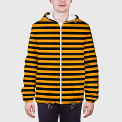 Куртка с капюшоном мужская Черно-оранжевые полосы - пчелиный образ, цвет: 3D-белый — фото 2