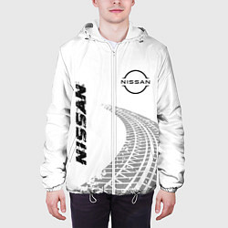 Куртка с капюшоном мужская Nissan speed на светлом фоне со следами шин: надпи, цвет: 3D-белый — фото 2