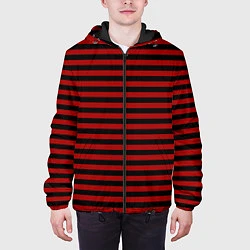 Куртка с капюшоном мужская Темно-красные полосы, цвет: 3D-черный — фото 2