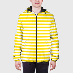 Куртка с капюшоном мужская Светло-желтые полосы, цвет: 3D-черный — фото 2