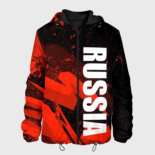 Мужская куртка Russia - белая надпись на красных брызгах / 3D-Черный – фото 1