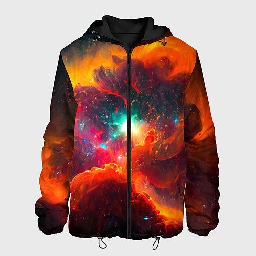 Мужская куртка Небула в космосе в оранжевых тонах - нейронная сет / 3D-Черный – фото 1
