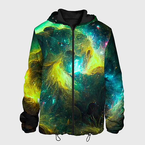 Мужская куртка Небула в космосе в зеленых тонах - нейронная сеть / 3D-Черный – фото 1