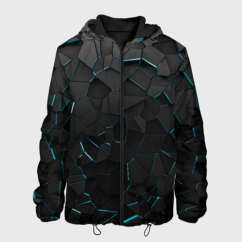 Мужская куртка Плиты с синей неоновой подсветкой / 3D-Черный – фото 1