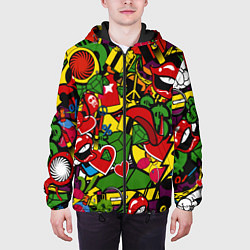 Куртка с капюшоном мужская Хиппи, знаки, позитифф, цвет: 3D-черный — фото 2