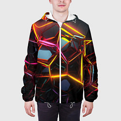 Куртка с капюшоном мужская Неоновые трубки абстракция, цвет: 3D-белый — фото 2