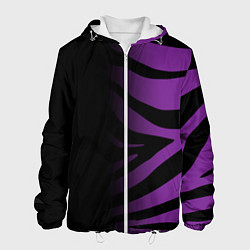 Куртка с капюшоном мужская Фиолетовый с черными полосками зебры, цвет: 3D-белый