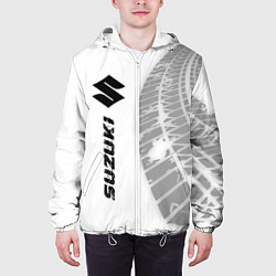 Куртка с капюшоном мужская Suzuki speed на светлом фоне со следами шин: по-ве, цвет: 3D-белый — фото 2