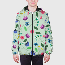 Куртка с капюшоном мужская Цветы, веточки и листья, цвет: 3D-черный — фото 2