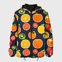 Куртка с капюшоном мужская Фрукты и ягоды, цвет: 3D-черный