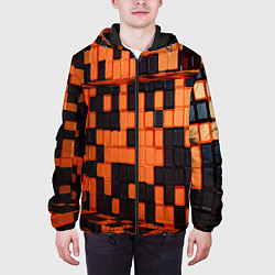 Куртка с капюшоном мужская Чёрные и оранжевые кубики, цвет: 3D-черный — фото 2