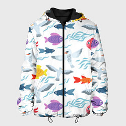 Куртка с капюшоном мужская Рыбы и чайки, цвет: 3D-черный