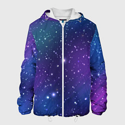 Куртка с капюшоном мужская Фиолетовая розовая звездная туманность в космосе, цвет: 3D-белый