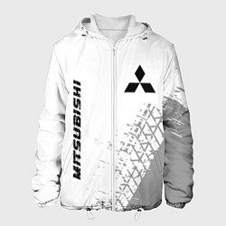 Куртка с капюшоном мужская Mitsubishi speed на светлом фоне со следами шин: н, цвет: 3D-белый