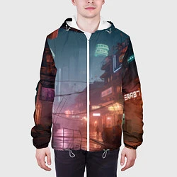 Куртка с капюшоном мужская Киберпанк город будущего, цвет: 3D-белый — фото 2