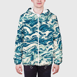 Куртка с капюшоном мужская Узор волны, цвет: 3D-белый — фото 2