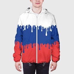 Куртка с капюшоном мужская Флаг России - потёки, цвет: 3D-белый — фото 2