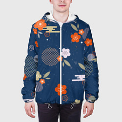 Куртка с капюшоном мужская Орнамент японского кимоно, цвет: 3D-белый — фото 2