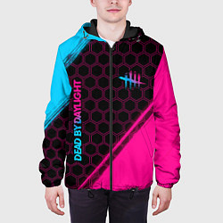 Куртка с капюшоном мужская Dead by Daylight - neon gradient: надпись, символ, цвет: 3D-черный — фото 2