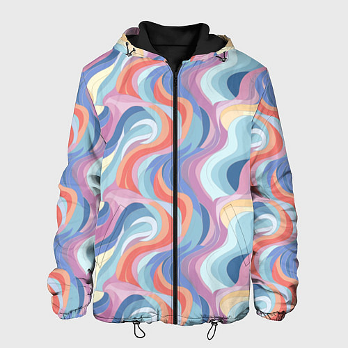 Мужская куртка Абстрактные волны пастельные цвета / 3D-Черный – фото 1