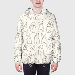 Куртка с капюшоном мужская Хвостики зайчиков - паттерн на молочном, цвет: 3D-белый — фото 2