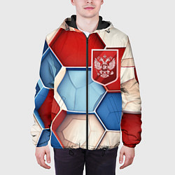 Куртка с капюшоном мужская Объемные плиты и герб России, цвет: 3D-черный — фото 2