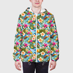 Куртка с капюшоном мужская Разноцветные цветочки гавайские, цвет: 3D-белый — фото 2