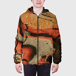 Куртка с капюшоном мужская Оранжевые и бежевые потоки красок, цвет: 3D-черный — фото 2