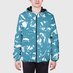 Куртка с капюшоном мужская Абстракция голубой листья, цвет: 3D-черный — фото 2