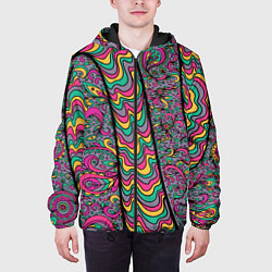Куртка с капюшоном мужская Цветочно-бензиновый узор, цвет: 3D-черный — фото 2