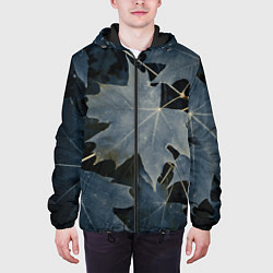 Куртка с капюшоном мужская Листовый синий паттерн, цвет: 3D-черный — фото 2