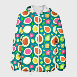 Куртка с капюшоном мужская Текстура авокадо и цветы, цвет: 3D-белый