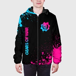 Куртка с капюшоном мужская Gears of War - neon gradient: надпись, символ, цвет: 3D-черный — фото 2