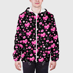 Куртка с капюшоном мужская Черный фон, барби и цветы, цвет: 3D-белый — фото 2