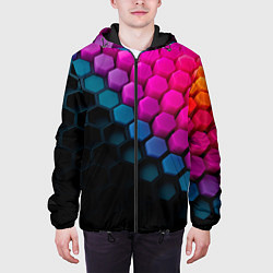 Куртка с капюшоном мужская Цветной шестиугольник, цвет: 3D-черный — фото 2