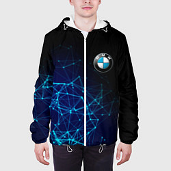 Куртка с капюшоном мужская BMW - логотип с геометрическим фоном, цвет: 3D-белый — фото 2