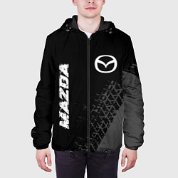 Куртка с капюшоном мужская Mazda speed на темном фоне со следами шин: надпись, цвет: 3D-черный — фото 2