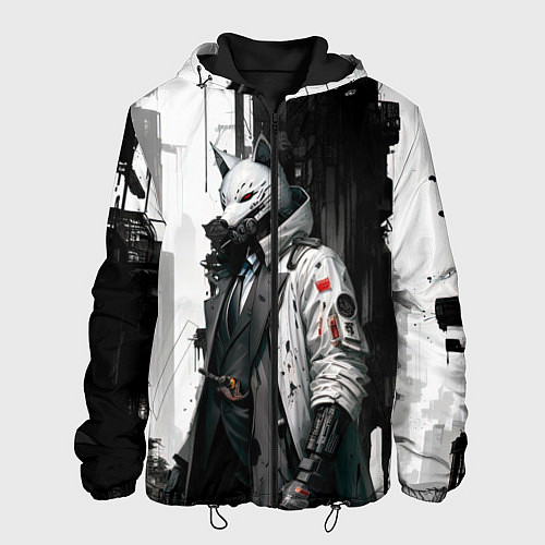 Мужская куртка Охотник в маске кицунэ / 3D-Черный – фото 1
