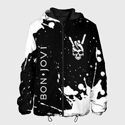 Куртка с капюшоном мужская Bon Jovi и рок символ на темном фоне, цвет: 3D-черный