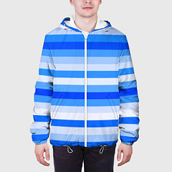 Куртка с капюшоном мужская Полосатый голубой, цвет: 3D-белый — фото 2