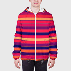 Куртка с капюшоном мужская Полосатый ярко-красный, цвет: 3D-белый — фото 2