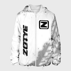 Куртка с капюшоном мужская Zotye speed на светлом фоне со следами шин: надпис, цвет: 3D-белый