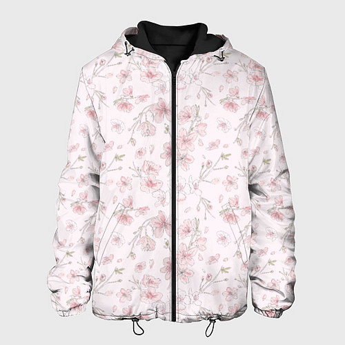 Мужская куртка Акварельный паттерн цветов сакуры / 3D-Черный – фото 1