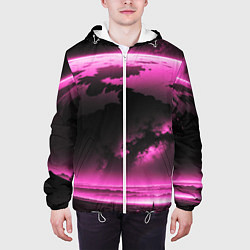 Куртка с капюшоном мужская Сай фай пейзаж в черно розовых тонах, цвет: 3D-белый — фото 2