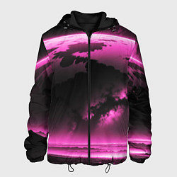 Куртка с капюшоном мужская Сай фай пейзаж в черно розовых тонах, цвет: 3D-черный