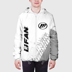 Куртка с капюшоном мужская Lifan speed на светлом фоне со следами шин: надпис, цвет: 3D-белый — фото 2