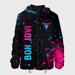 Куртка с капюшоном мужская Bon Jovi - neon gradient: надпись, символ, цвет: 3D-черный